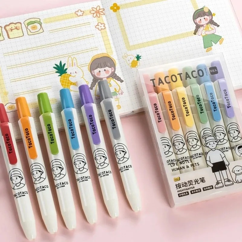 6Pcs/set Pastel Color Macaron  - Pastel Highlighter Set Double Ended recension och pris