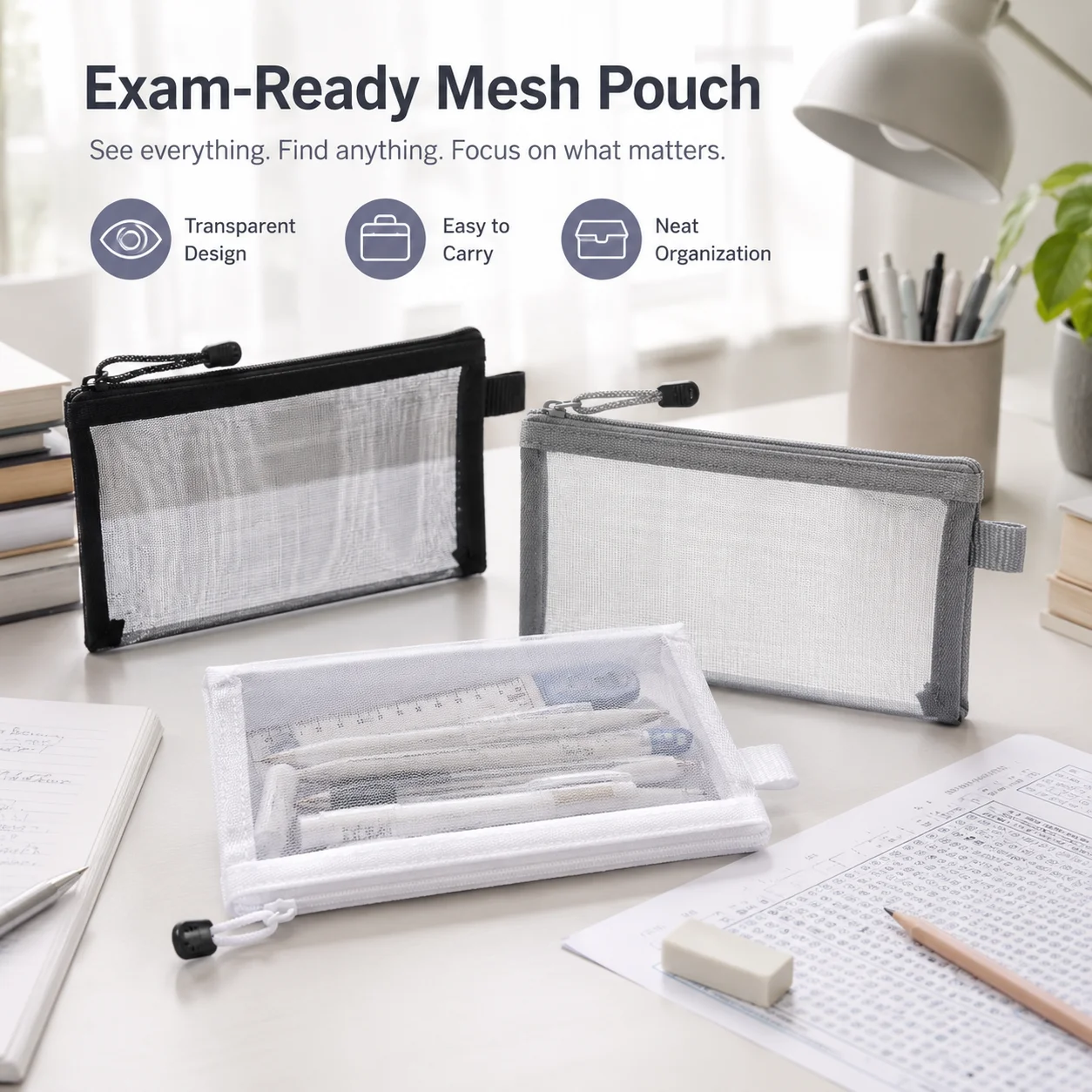 Transparent Mesh Pen Bag, Clea - Clear Mesh Pencil Pouch For Exam recension och pris