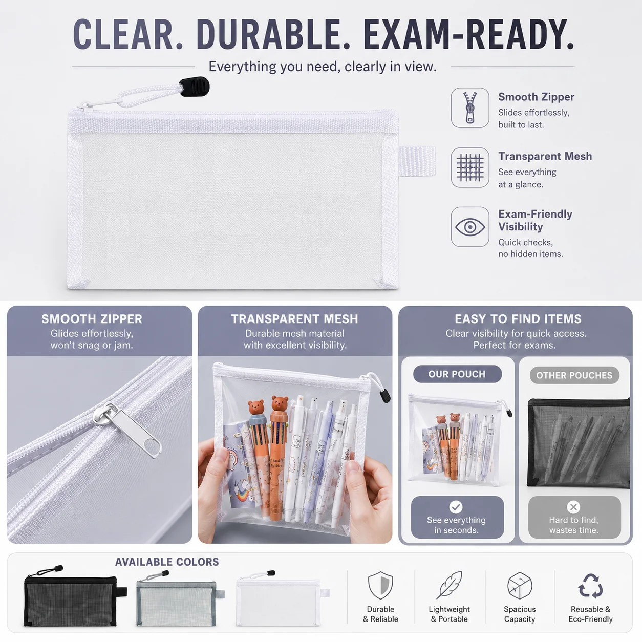 Transparent Mesh Pen Bag, Clea - Clear Mesh Pencil Pouch For Exam recension och pris