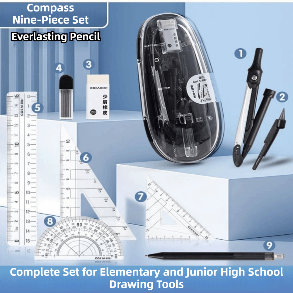 9Pcs/Set Straight Ruler Math G - Math Geometry Set With Compass recension och pris