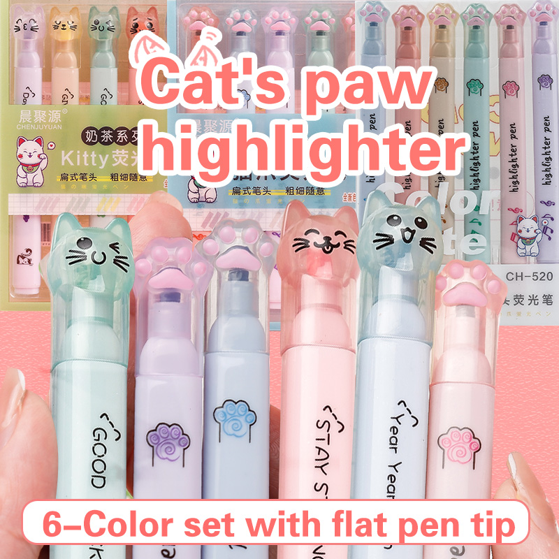 6 pcs/pack Kawaii Cat Claw Pas - Pastel Highlighter Set Double Ended recension och pris