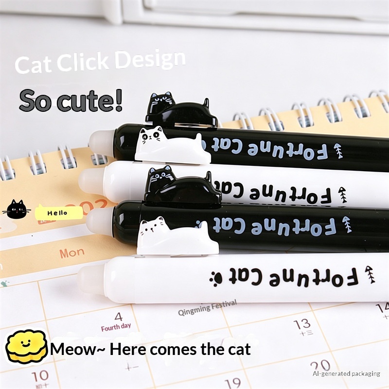 4-Pack Cute Cat Erasable Gel P - Retractable Eraser Pen Click recension och pris