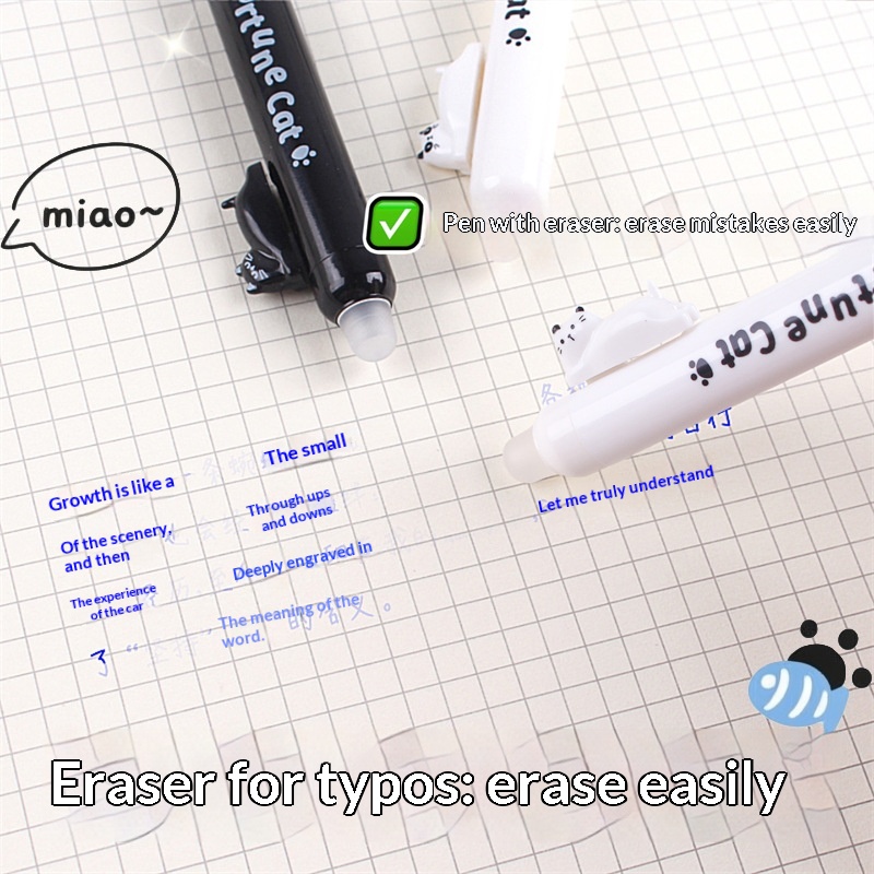 4-Pack Cute Cat Erasable Gel P - Retractable Eraser Pen Click recension och pris