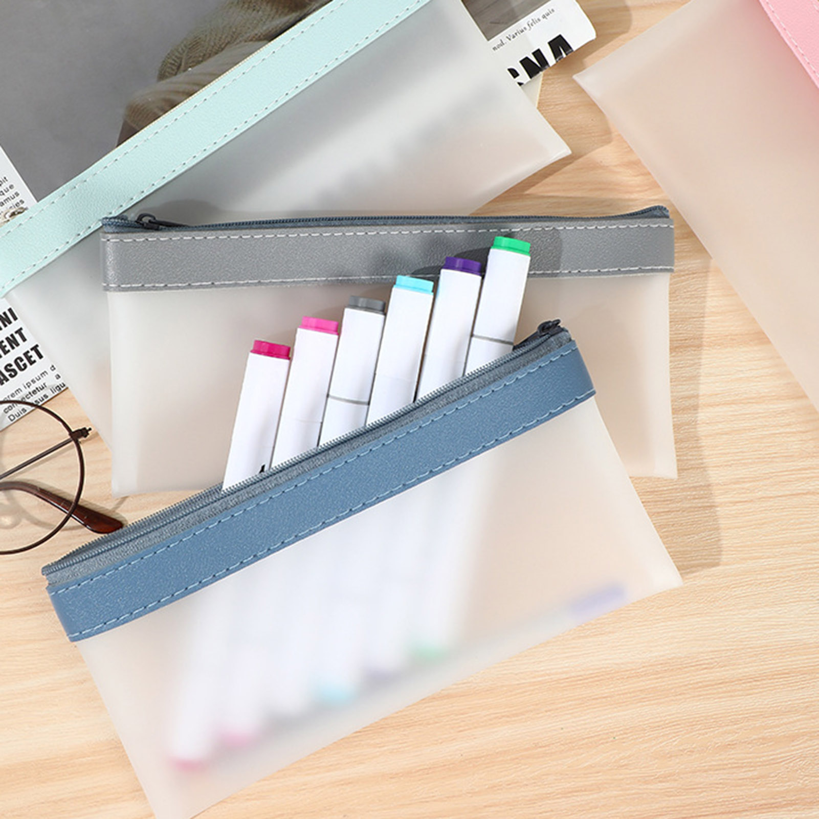 Transparent Frosted Pencil Cas - Aesthetic Large Pencil Case Pouch recension och pris