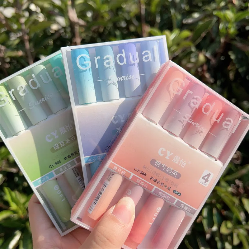 2025 4Pcs/Pack Gradual Highlig - Pastel Highlighter Set Double Ended recension och pris
