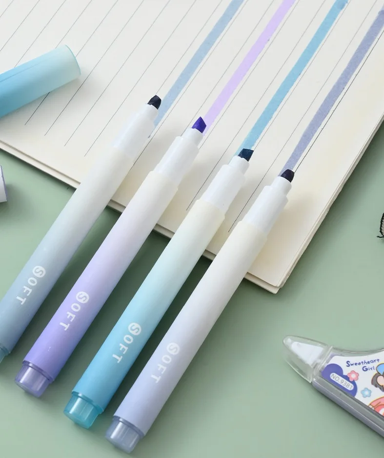 2025 4Pcs/Pack Gradual Highlig - Pastel Highlighter Set Double Ended recension och pris