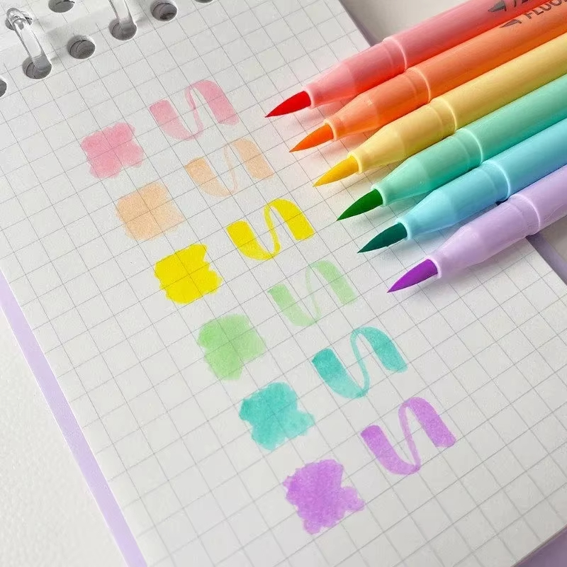 6 colors Soft Brush Fluorescen - Pastel Highlighter Set Double Ended recension och pris