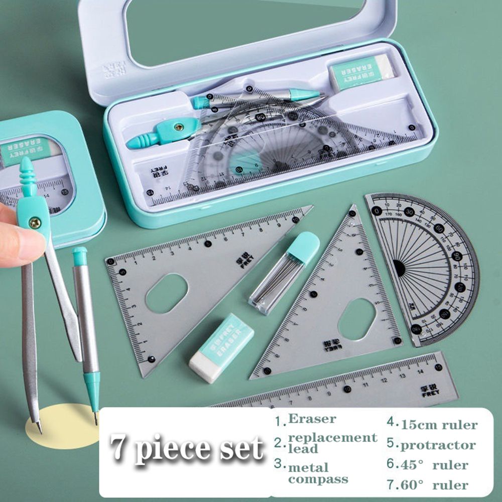 7Pcs/Set Ruler Compass Pencil  - Math Geometry Set With Compass recension och pris